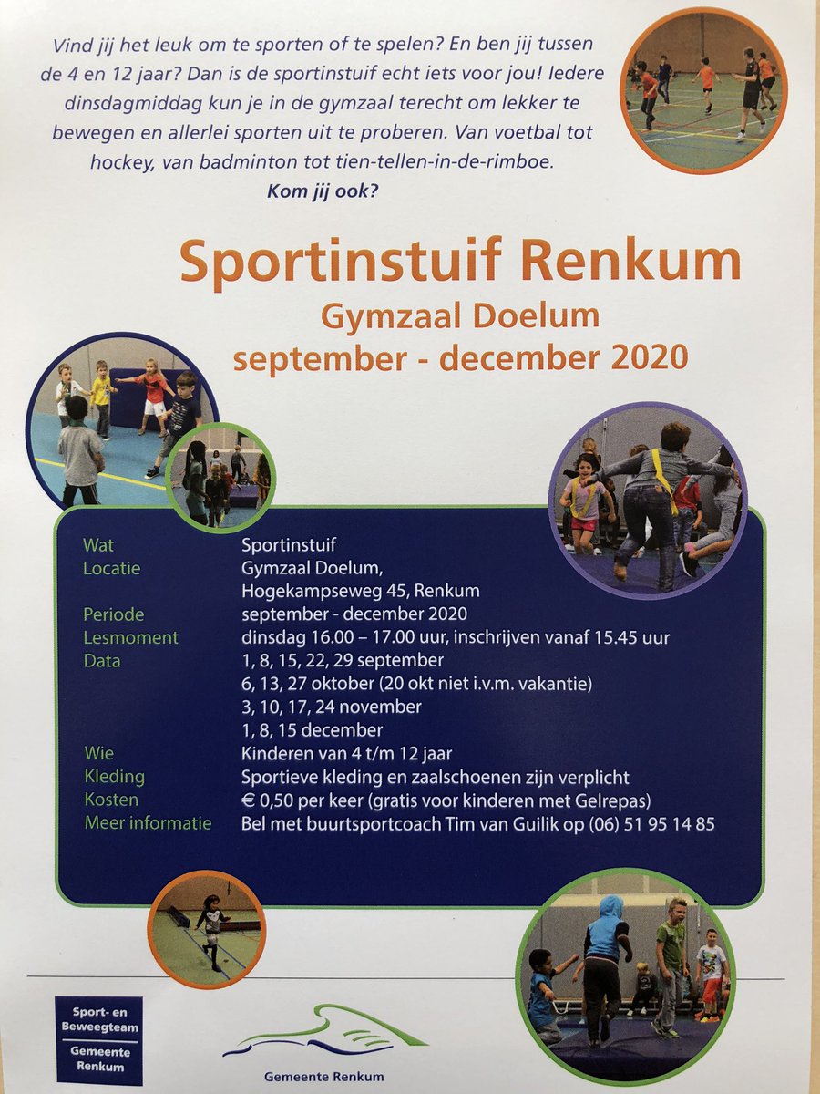 BSC_Tim's tweet image. Deze week starten wij weer met de Sportinstuif! Op dinsdag in Renkum van 16.00-17.00 @DoelumRenkum . Op donderdag van 15.00-16.00 in Doorwerth gymzaal Mozartlaan.
