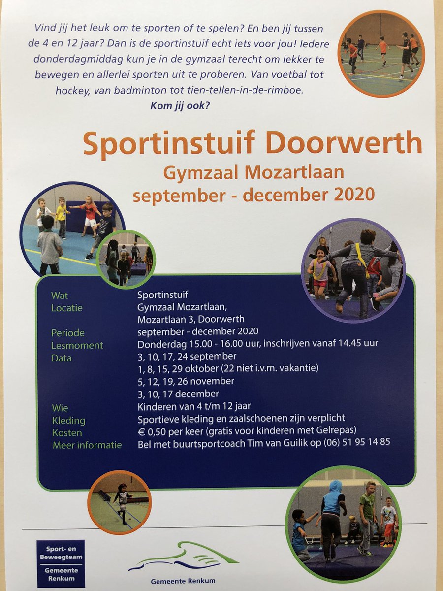 BSC_Tim's tweet image. Deze week starten wij weer met de Sportinstuif! Op dinsdag in Renkum van 16.00-17.00 @DoelumRenkum . Op donderdag van 15.00-16.00 in Doorwerth gymzaal Mozartlaan.