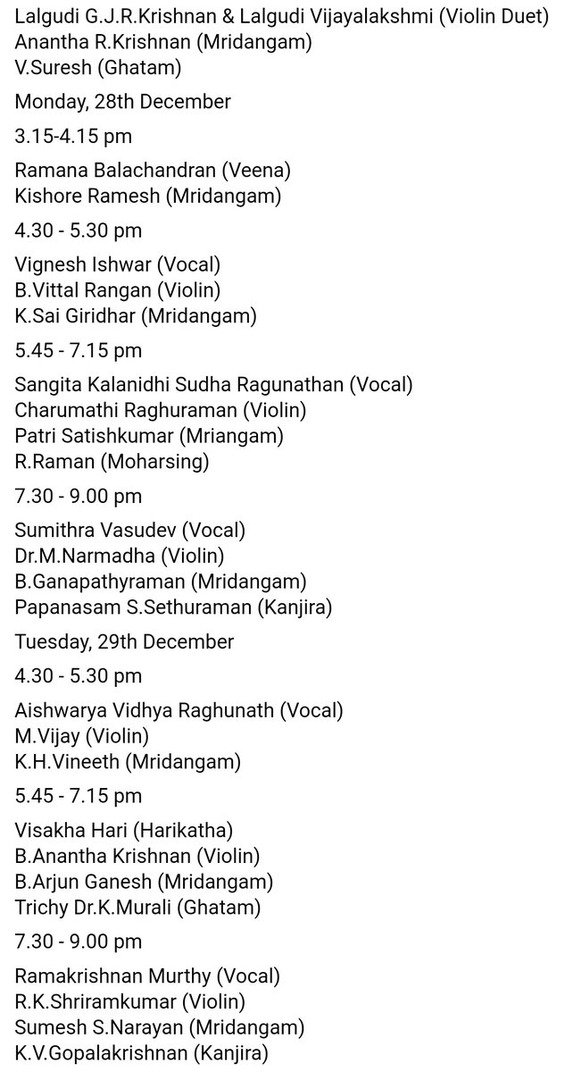 Important announcement for Carnatic music lovers! The 94th annual conference of the Music Academy of Madras, will be a series of concerts, online! Here is the schedule! I have already selected the concerts I am attending!   #Margazhi2020