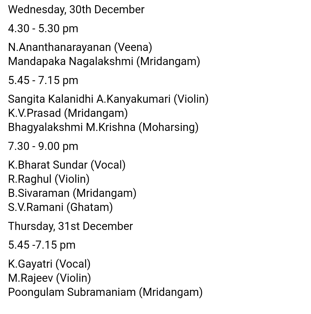 Important announcement for Carnatic music lovers! The 94th annual conference of the Music Academy of Madras, will be a series of concerts, online! Here is the schedule! I have already selected the concerts I am attending!   #Margazhi2020
