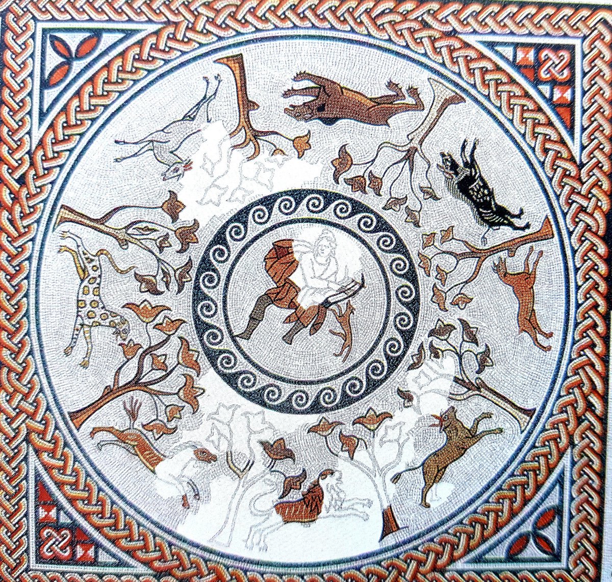 The E panel of the main mosaic at Withington had a lively depiction of Orpheus playing a lyre to a foxAround, a host of animals comprising a lion bull dog boar bear deer leopard and horse dance / chase each otherWhen exposed, this floor was almost complete... #MosaicMonday