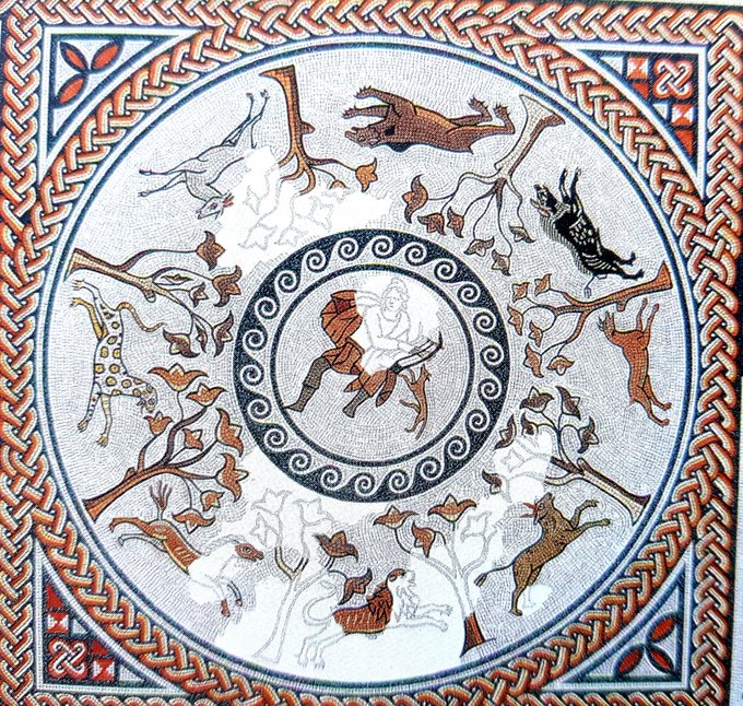 Although almost complete when exposed in 1812 and recorded by Lysons and Smirke, later attempts to expose and lift the Orpheus mosaic from Withington Gloucs did not go well......Orpheus and his fox were lost, as were several of the surrounding animals #MosaicMonday