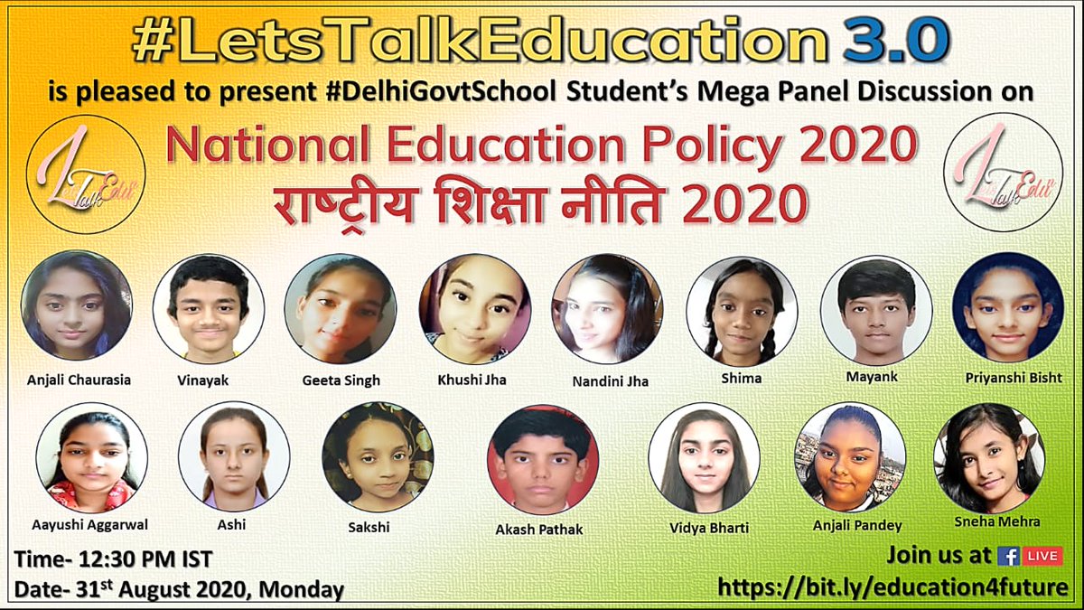 Dr_Geeta_Mishra's tweet photo. Proud moment to listen to our students about NEP.
They are fearless, enthusiastic and non judgemental.
Results of revolution in Delhi Education.
@msisodia 
@shail2018 
@PbpandeyB 
#LetsTalkEducation
@SumanRelan
@rohit_upadhyaya 
@IamCJha 
@asha_gauba https://t.co/29wN37BMWs