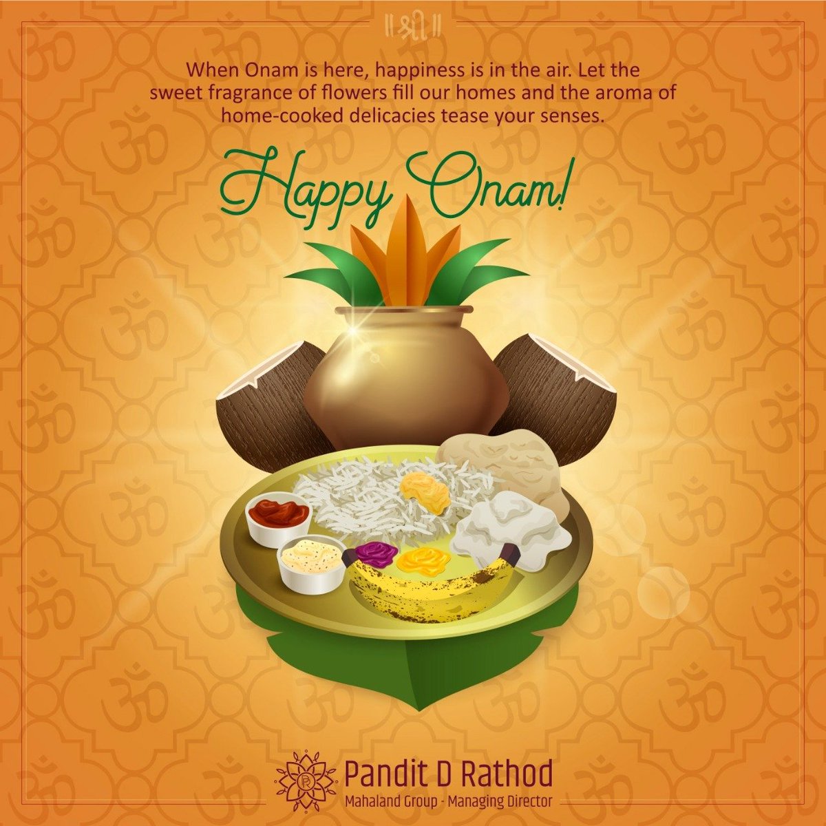 AdvPanditRathod's tweet photo. When Onam is here, happiness is in the air. Let the sweet fragrance of flowers fill our homes and the aroma of home-cooked delicacies tease your senses. #onam2020 #festivalseason #indianfestival #kerlafestival #keralafood #autotech #streetsmart #mahaland https://t.co/nIcC4lMV3D