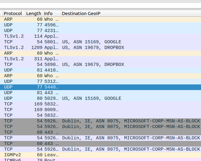 nis_dk's tweet photo. Very nice to find out that Wireshark can integrate with Maxminds GeoIP Database to resolve Countries, Cities and ASN so that you can apply filters based on countries and even find the info in the IPv4 section of a packet to apply it as a Column!!!

https://t.co/Iino7PuRTR https://t.co/MpCA5eaVTH