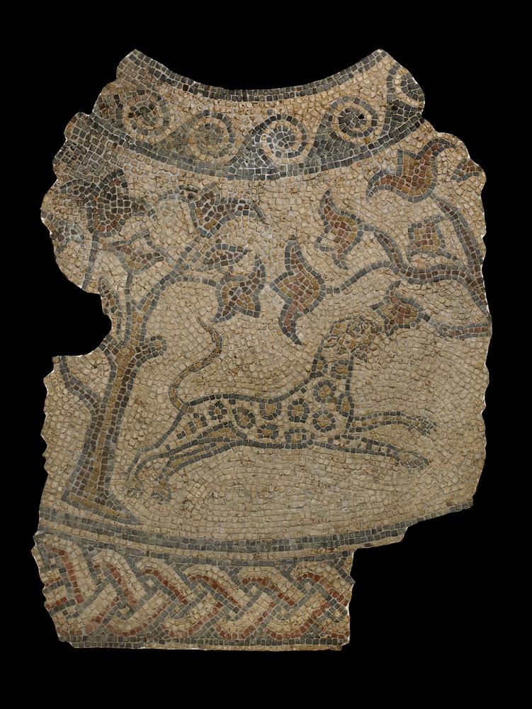 The 4th panel from the Withington Orpheus mosaic  @britishmuseum depicts a leopardLeopards (dancing or otherwise) weren’t common in Britain at the time and the picture has a strange cat / dog / moustachioed giraffe feel to it© The Trustees of the British Museum #MosaicMonday