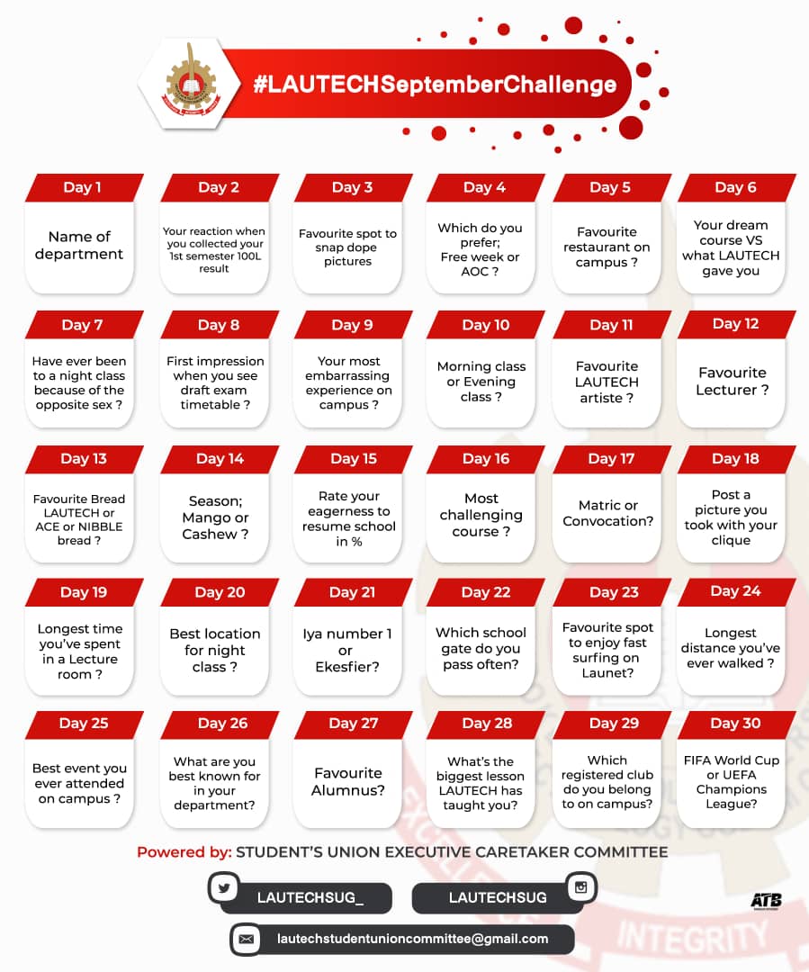 FavourAjayi11's tweet image. Can your school ever?
😎

#LAUTECHSeptemberChallenge
#1OT
#LAUTECHSUG