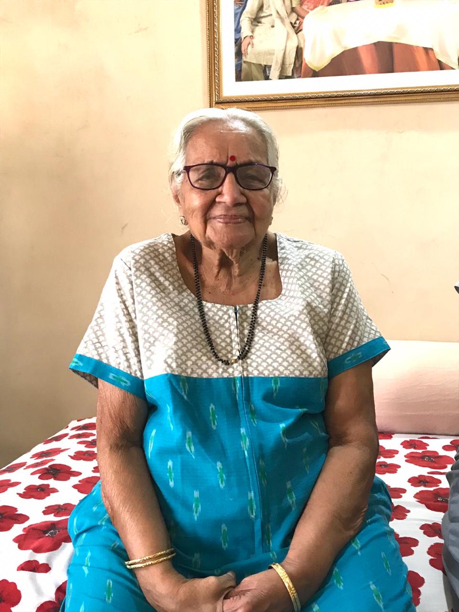 This is my AJI! She used to have a pet dog named Chilly and hence she has always been called "Chilly Aji"She turns 92 today! NINETY TWO!Born in Dulhe, her mom dad was a high court lawyer father and a very progressive mother hailing from the royal family of Bhor.  #Aji