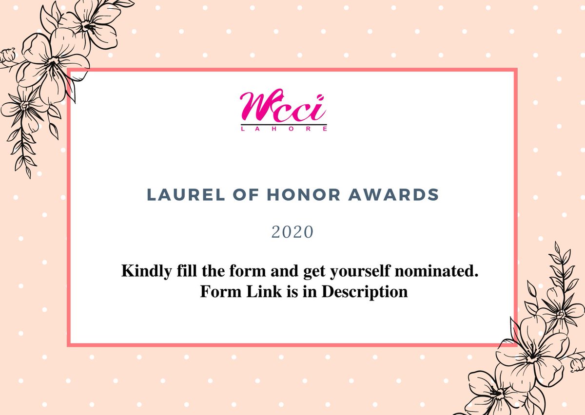 WCCILAHORE1's tweet photo. 2020 Laurels of Honor Award
Laurels of Honor is the celebration of women's power, a salute to their indomitable spirit as agents of change.
Click this link and fill the form to get yourself nominated: https://t.co/qUsC6oRaH9

#laurelOfhonor #award https://t.co/NowyAIsUOu