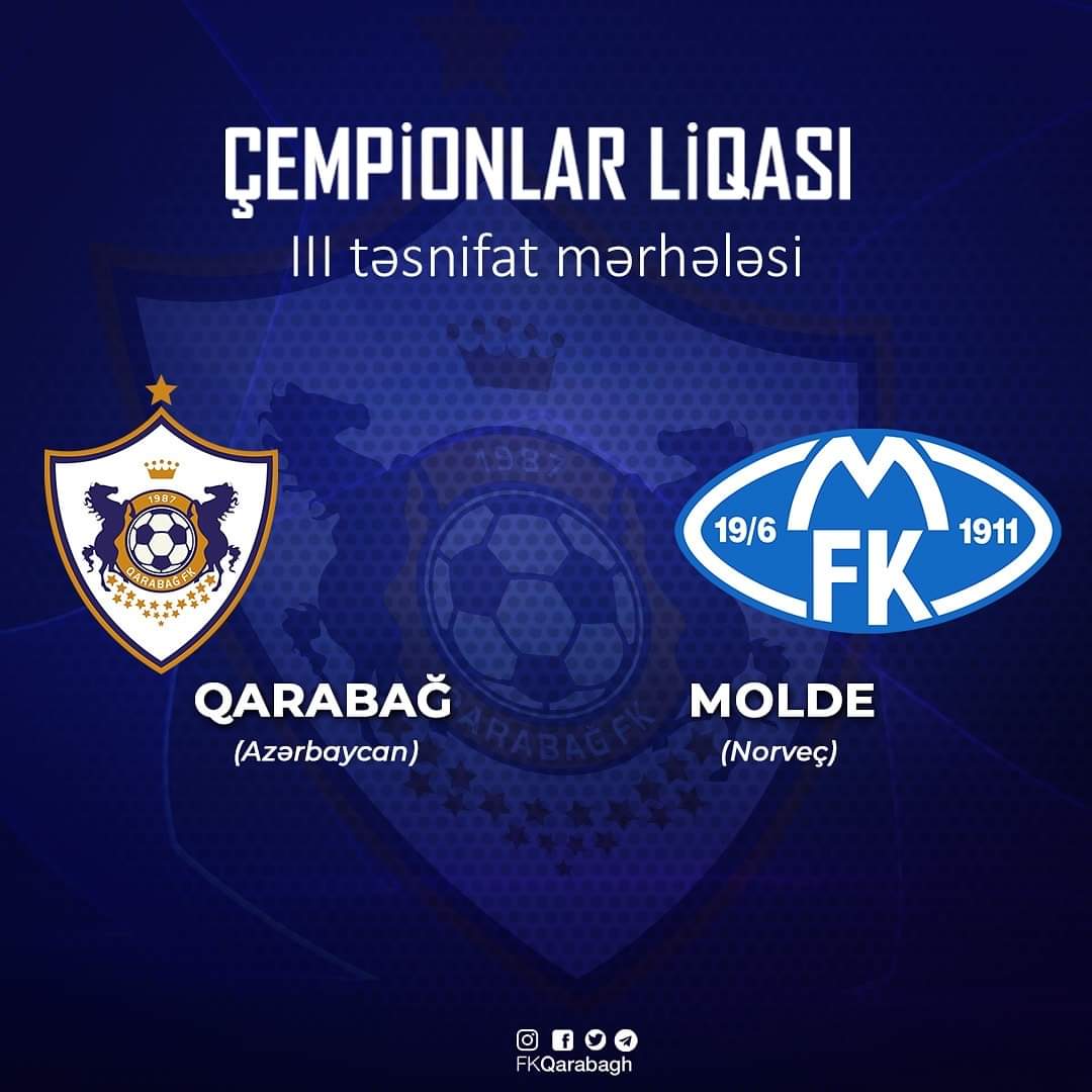 FKQarabaghEN's tweet photo. FK Qarabag to face @Molde_FK in UEFA Champions League third qualifying round.

#UCL #WeareQarabag https://t.co/Z9CDE2zi2w