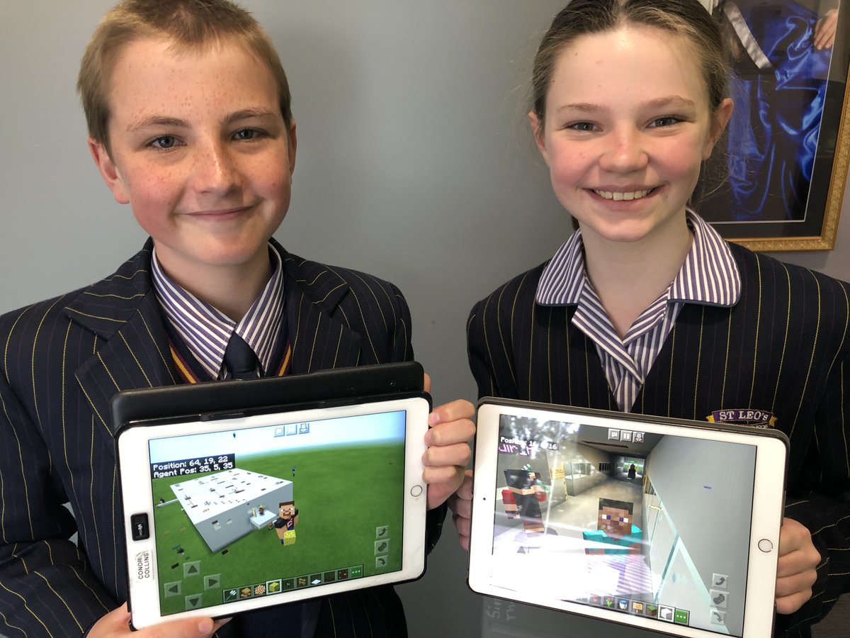 stleos's tweet photo. Simone and Conor of Year 8 - Minecraft Monday (lunchtime) - continues - modelling Bakhita House https://t.co/lI27EYrSlq