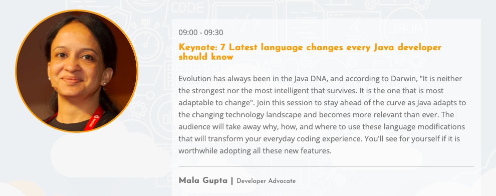 JavaAfrica's tweet image. #ICJ20 #JavaAfrica Super excited to have @eMalaGupta Keynote for our virtual event. 
Final day to register your seats. 

#Java @intellijidea #Kotlin #JavaEE #OpenJDK