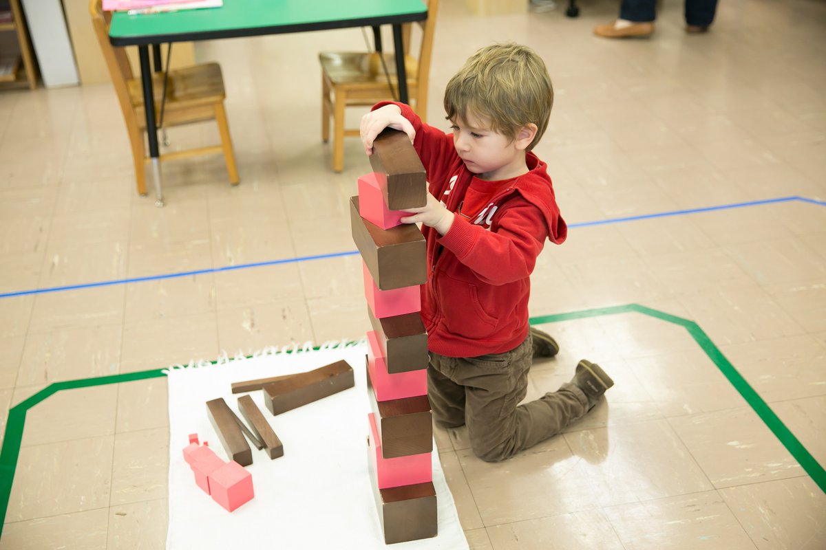 The Sensorial area was designed by Maria Montessori to facilitate education through the senses. Connections are established with mathematics, art, and language arts. Learn more about the Montessori Classroom: ow.ly/jhOY50AVDgF #MontessoriMonday