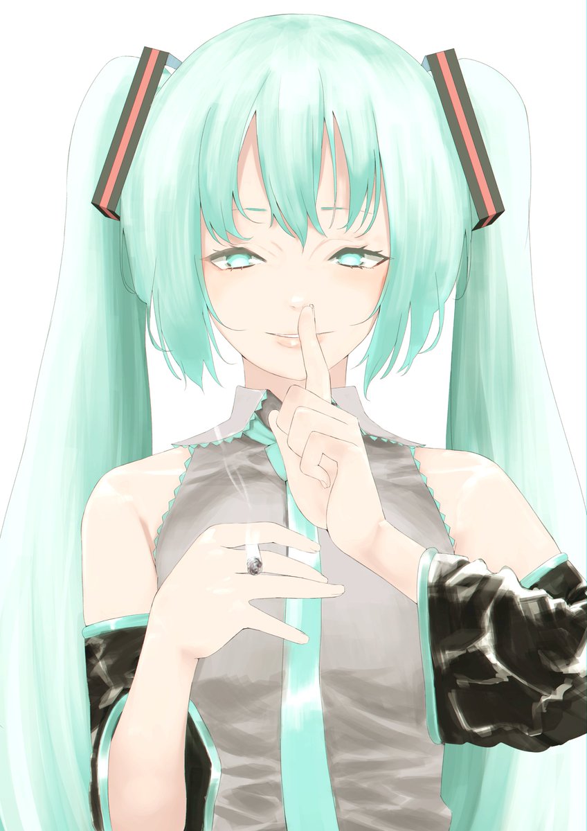 hatsune miku 1girl solo long hair twintails necktie detached sleeves ring  illustration images