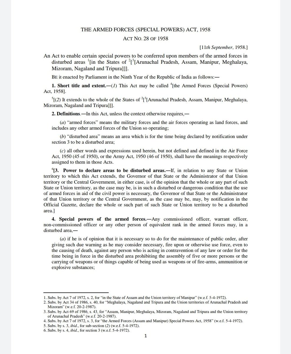 22/166AFSPA is a 7-section act that aims to empower the government against what it deems "antinational" elements in what it calls "disturbed areas."Before we go into its story any further, it's important to understand what it entails. Section by section.