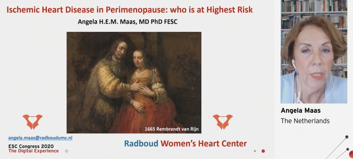  #ESCCongress  @MaasAngela presenting on IHD in perimenopause:So Who is at risk? And why?Hormones fluctuate over a lifetime in BOTH men &There are benefits of estrogen in women protecting them but at menopause it changes and more risk factors the risk for  disease