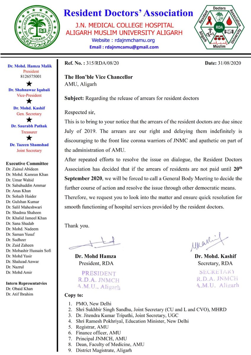 #release_of_arrears_forCorona_warriors
<a href="/SamagraShiksha/">SAMAGRA SHIKSHA MoE India</a> <a href="/PMOIndia/">PMO India</a> <a href="/ugc_india/">UGC INDIA</a> <a href="/drharshvardhan/">Dr Harsh Vardhan</a> <a href="/DrRPNishank/">Dr. Ramesh Pokhriyal Nishank</a> <a href="/ProfTariqManso1/">Tariq Mansoor</a> <a href="/MoHFW_INDIA/">Ministry of Health</a> <a href="/myogiadityanath/">Yogi Adityanath</a> <a href="/Dm_Aligarh/">DM ALIGARH</a> <a href="/DrHarjitBhatti/">Harjit Singh Bhatti</a> <a href="/OfficialPmsf/">Progressive Medicos & Scientists Forum (PMSF)</a> <a href="/AMUofficialPRO/">Aligarh Muslim University</a> <a href="/amu_rda/">RDA JNMCH AMU</a> <a href="/DrAazmi/">Dr. Abdullah Azmi</a> <a href="/UnitedRda/">UNITED RDA</a> <a href="/IMAIndiaOrg/">Indian Medical Association</a>