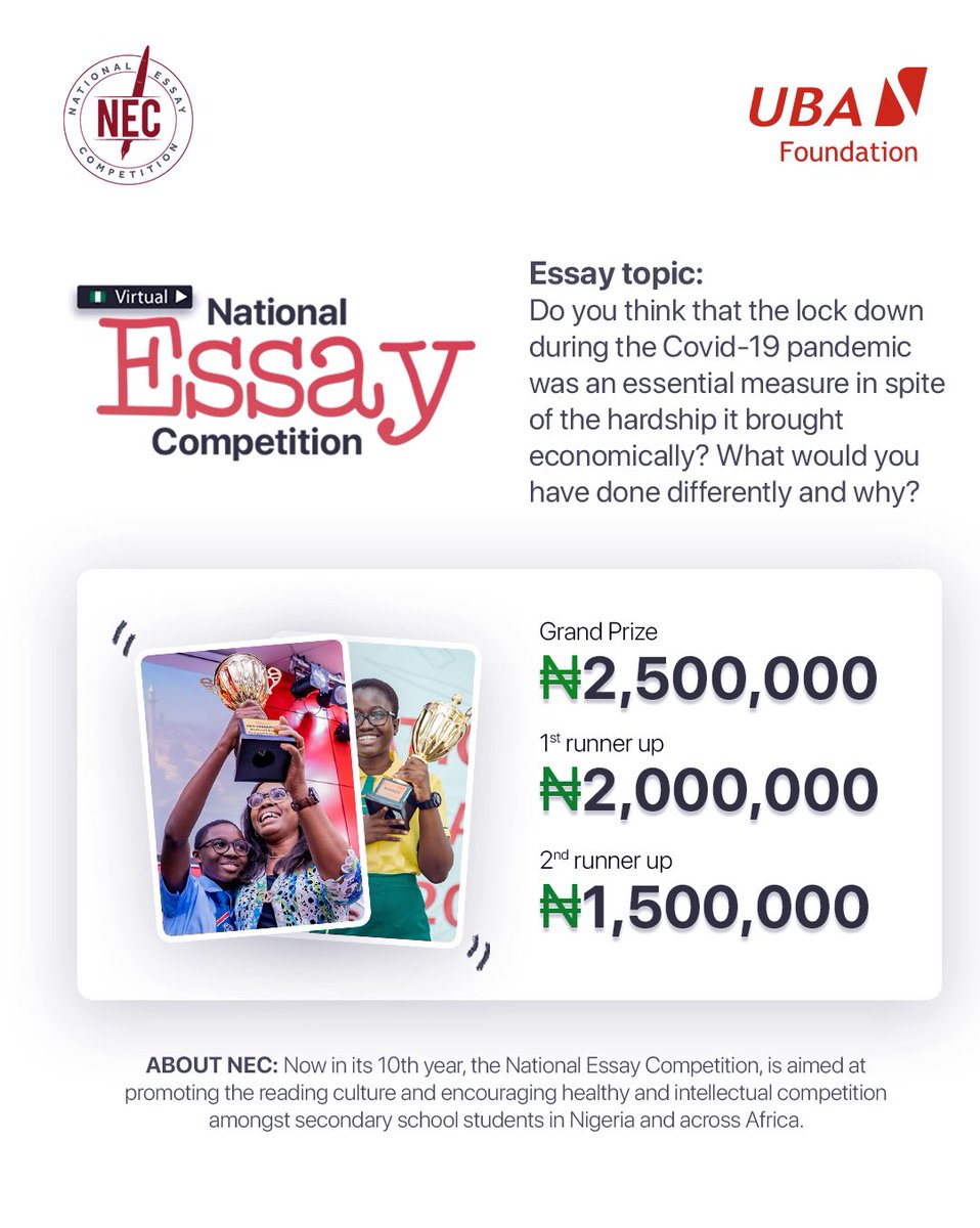 UBAFoundation's tweet photo. We are so excited to announce the 10th edition of the #UBANEC. We are officially calling for entries for the #NEC2020 edition!!!! We have amended our program to adhere to the COVID-19 social distancing restrictions. Visit: https://t.co/S1UVV4oVBw for more details. https://t.co/VRRmx4Oql5