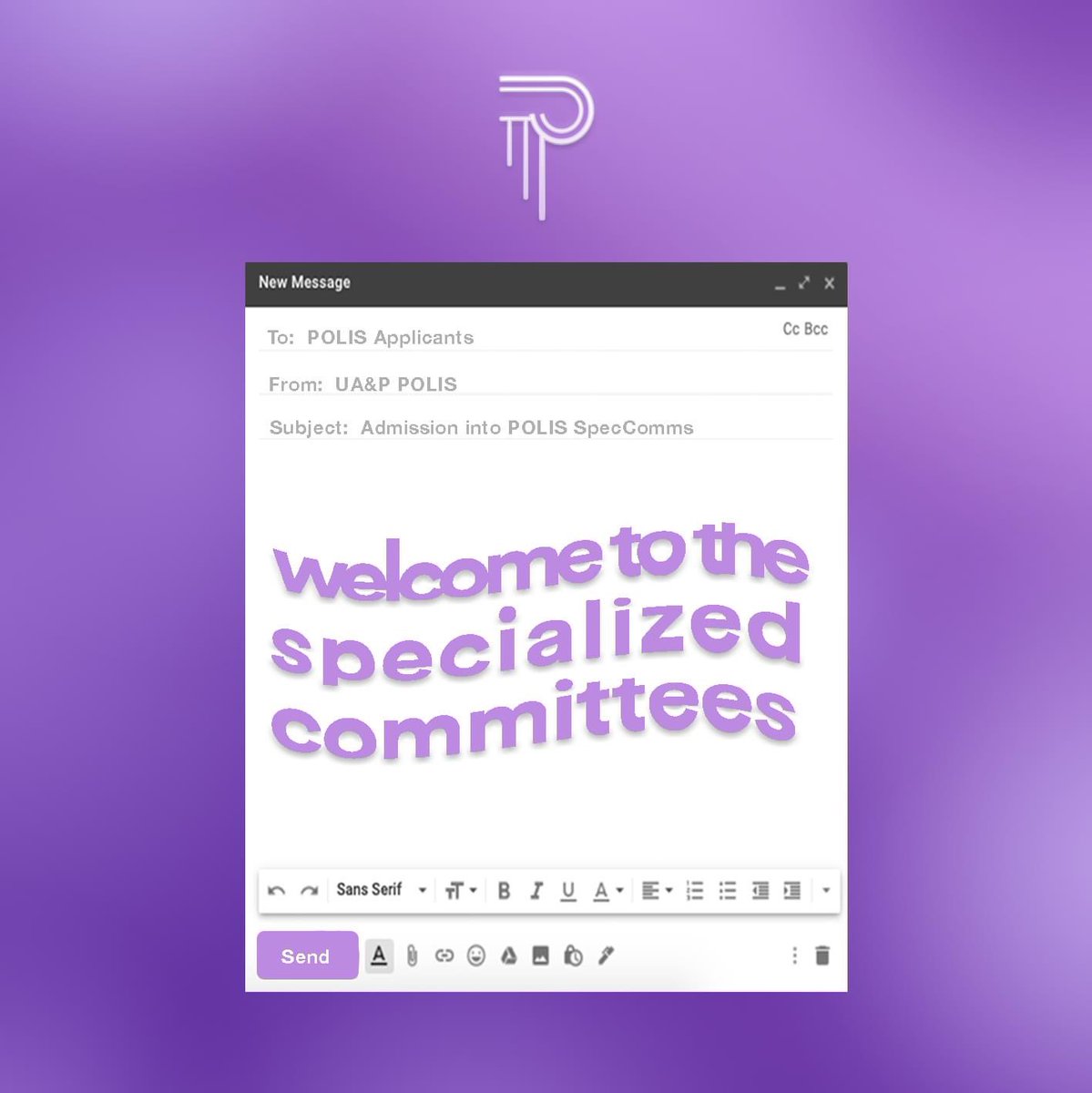 UAPPOLIS's tweet photo. 💬 POLIS UPDATED THEIR STATUS 💬
POLIS would like to welcome our new members of the Specialized Committees!
Together, let’s #SulongSLG! 💜
#SulongSLG
#DoWhatMatters
#KnowWhatMatters
#JoinTheDiscourse https://t.co/gBRXgbR5FG