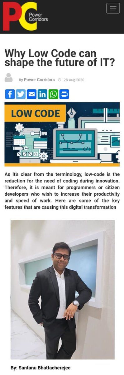 SantanuSpeaks's tweet photo. Why low code can shape the future of IT? An article of mine got published in power corridors magazine on August 28th
#lowcode #nocode #leadbyshaan #cto #informationtechnology #it https://t.co/CH4ayAQoBg