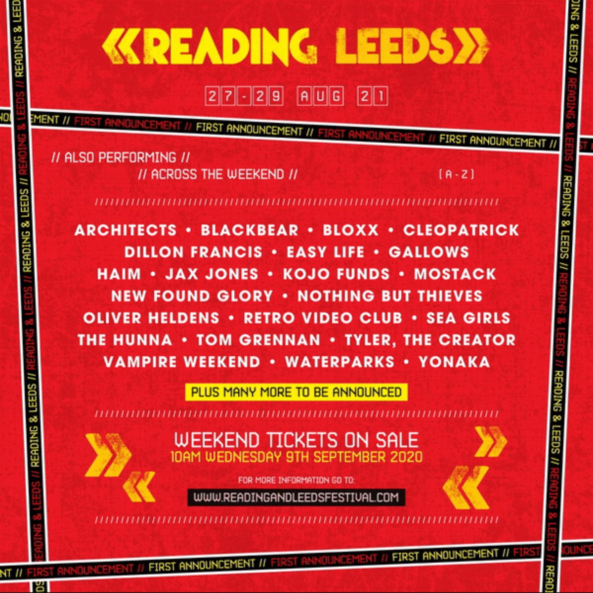 Chris Murray (@chrismurray00) on Twitter photo So <a href="/eFestivals/">eFestivals</a> think this is the new <a href="/OfficialRandL/">Reading & Leeds Fest</a> line-up! Thoughts? I genuinely think it looks banging 🎶
We'll find out for sure in 140 minutes 🕰️
#Reading #Leeds #ReadingFestival #LeedsFestival #ReadingAndLeeds #RandL21 #RandL20 #RandL So <a href="/eFestivals/">eFestivals</a> think this is the new <a href="/OfficialRandL/">Reading & Leeds Fest</a> line-up! Thoughts? I genuinely think it looks banging 🎶
We'll find out for sure in 140 minutes 🕰️
#Reading #Leeds #ReadingFestival #LeedsFestival #ReadingAndLeeds #RandL21 #RandL20 #RandL