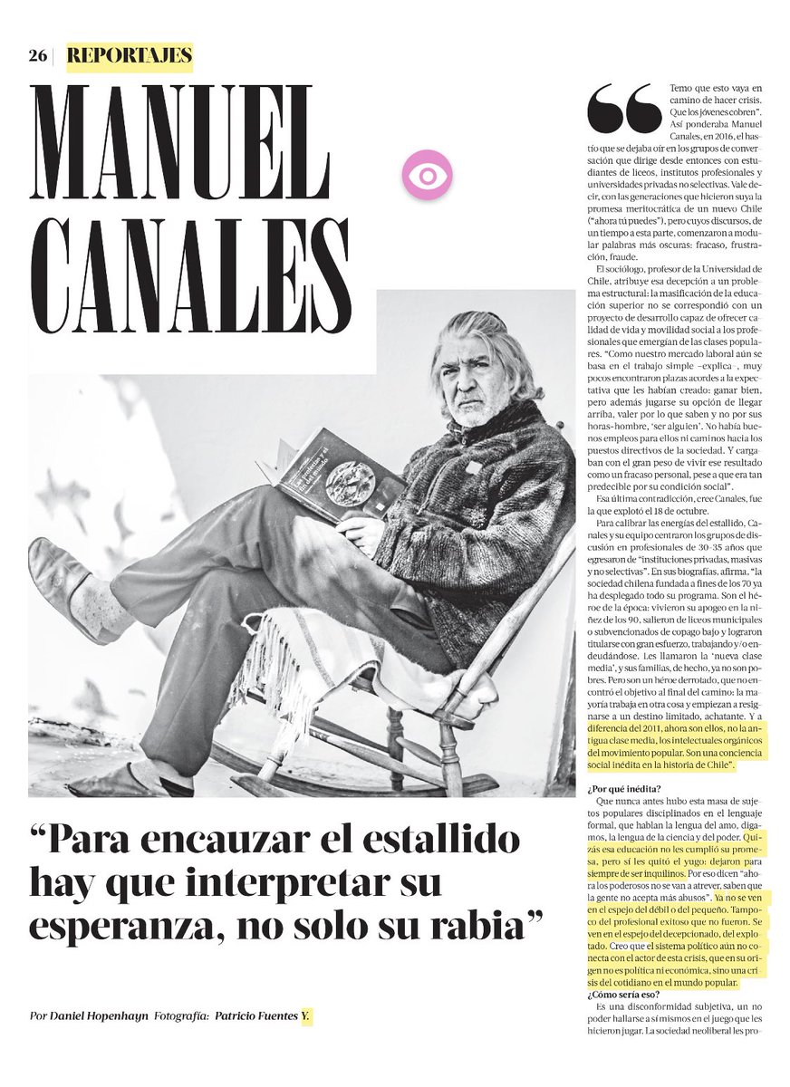 andreainsunza's tweet photo. Manuel Canales, sociólogo, se ha dedicado a escuchar a los estafados x la promesa meritocrática: “Contener esta rabia, creo, pasa pq alguien diga ‘aquí nos están pidiendo un modelo de desarrollo distinto y habrá que empezar a compartir los privilegios”. Lectura indispensable. https://t.co/Ll7e8XI8xq