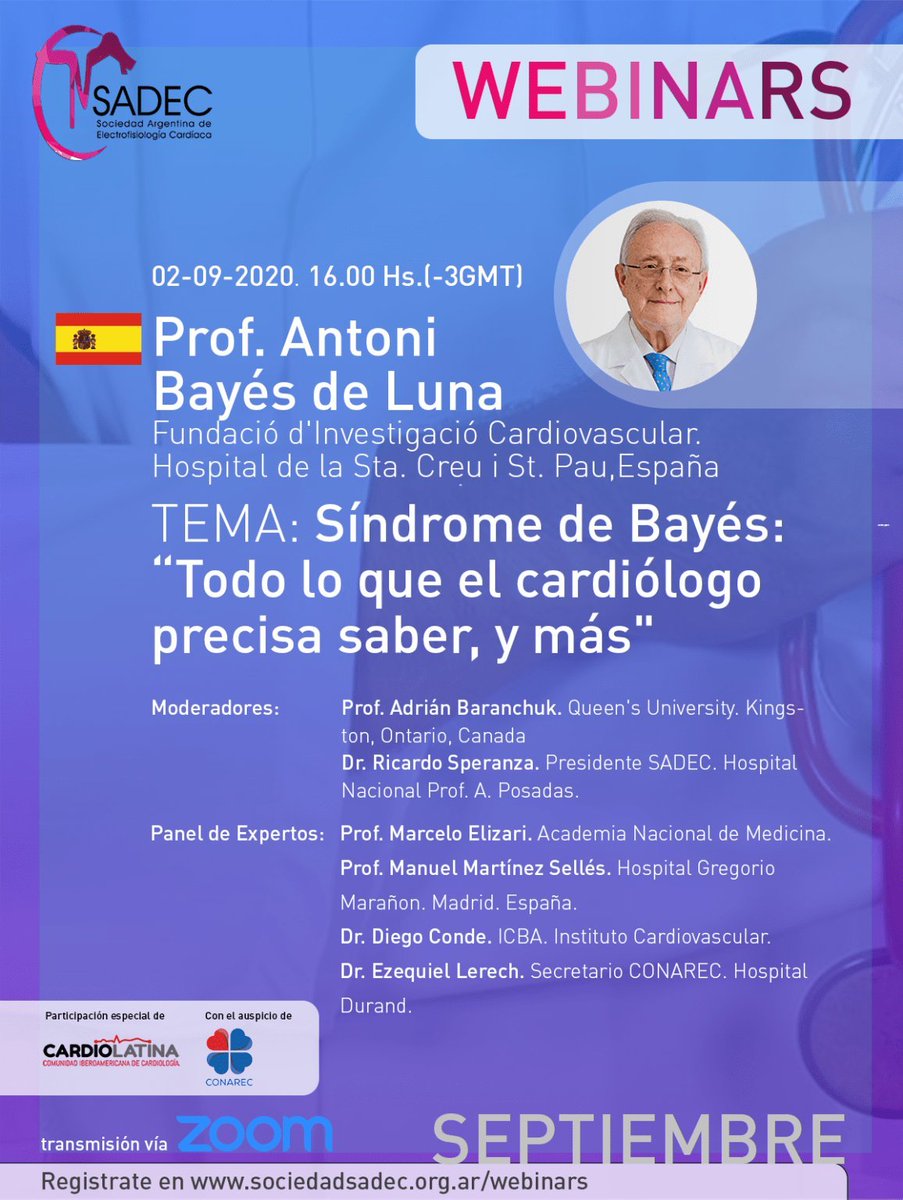 Hemos hecho pruebas de zoom y estamos listos. El Prof Bayes de Luna estara diseratando sobre el Sindrome que lleva su nombre: SINDROME DE BAYES. Gracias <a href="/sociedadsadec/">Sociedad Argentina de Electrofisiología Cardíaca</a> y <a href="/Speranzaric/">Dr. Ricardo Speranza.</a> por darnos la oportunidad de escuchar al maestro! Estaran tambien M. Elizari y D. Conde!
