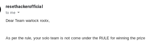 warlockrootx's tweet photo. when newbie org the CTF , This ll happen all the time, `As per the rule, your solo team is not come under the RULE `. Dame really worst ctf ever and admin response really worst. #riprestcon #CTF #restcon @resethacker https://t.co/GbkLHpwMzd
