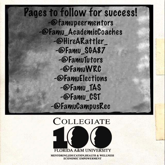 With the first week of school under your belt, the FAMU chapter of Collegiate 100 would like to welcome FAMU ‘24 to the Highest of the Seven Hills❗️🐍 🧡 💚
We would like to provide some helpful tips and useful pages to follow during your time here at FAMU❗️Stay safe ! 💯