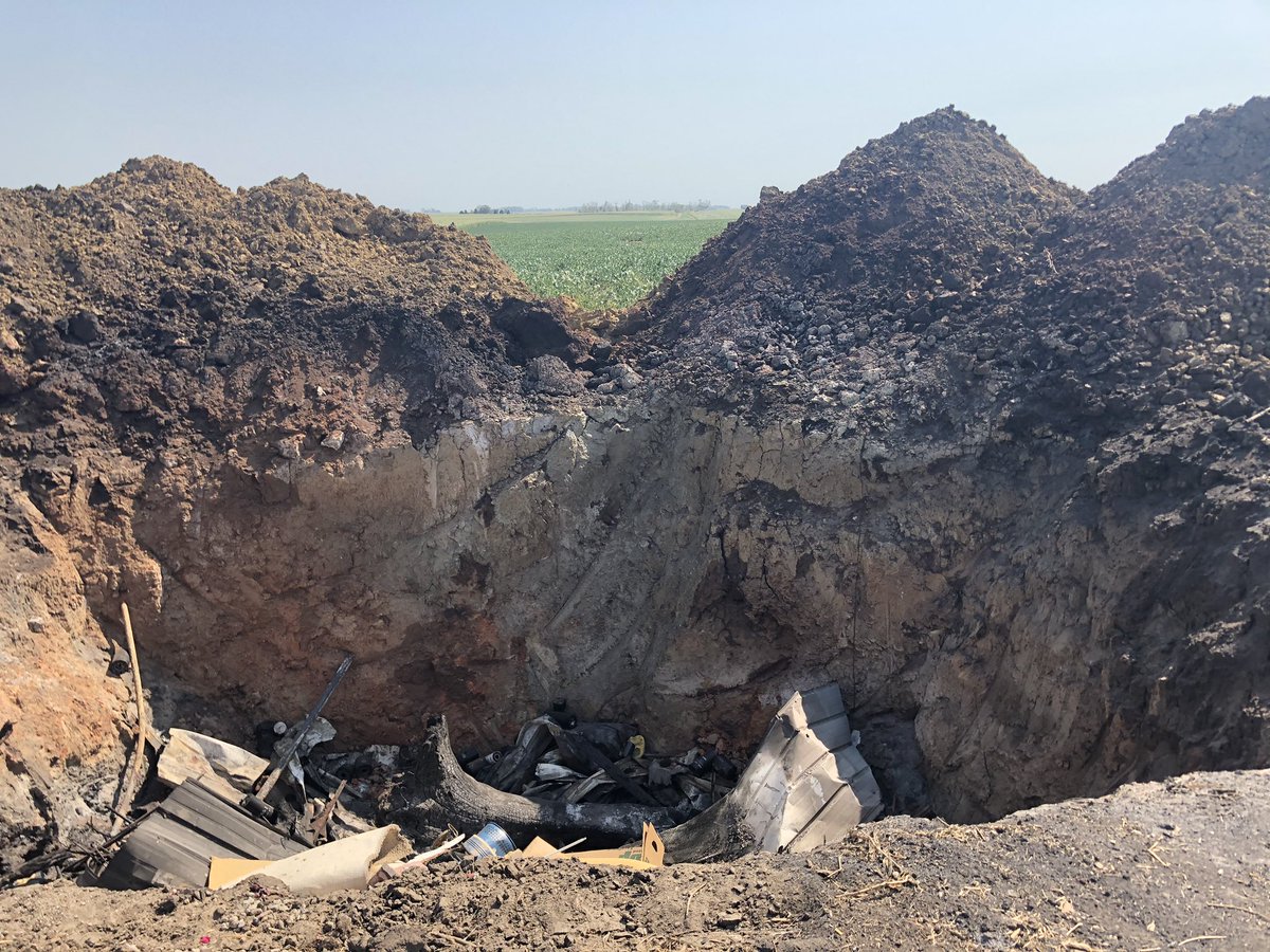 Terry & Judi have dug a big pit out back where they’re burning their ruined belongings, some of which are still scattered in the fields.Decades-old birthday cards, their son’s old stroller, in a pit to be burned. They’re not the only ones.  #IowaDerecho  #iowahurricane