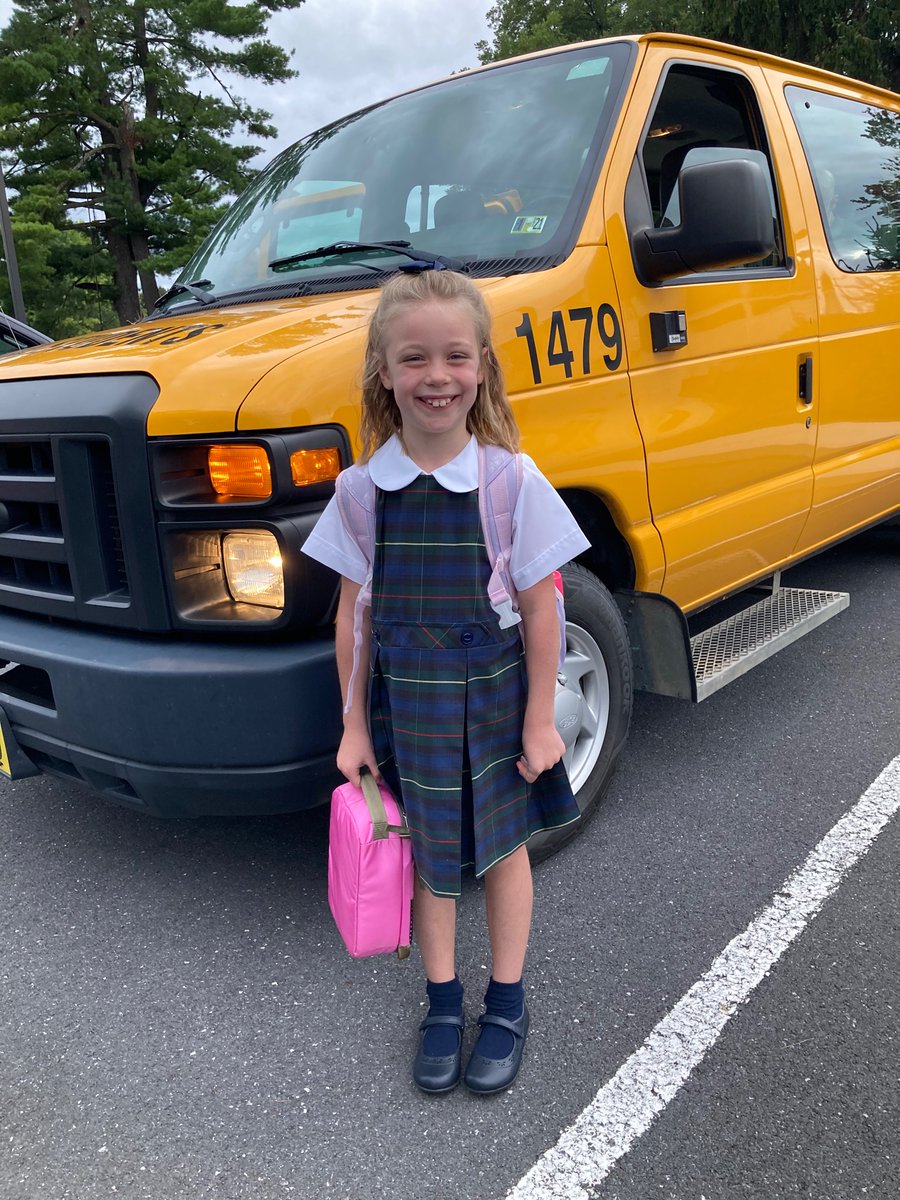First day of 1st Grade for our daughter! Her early van pickup means I get to drive her to the stop each morning on my way to school. 🚌🍎📚