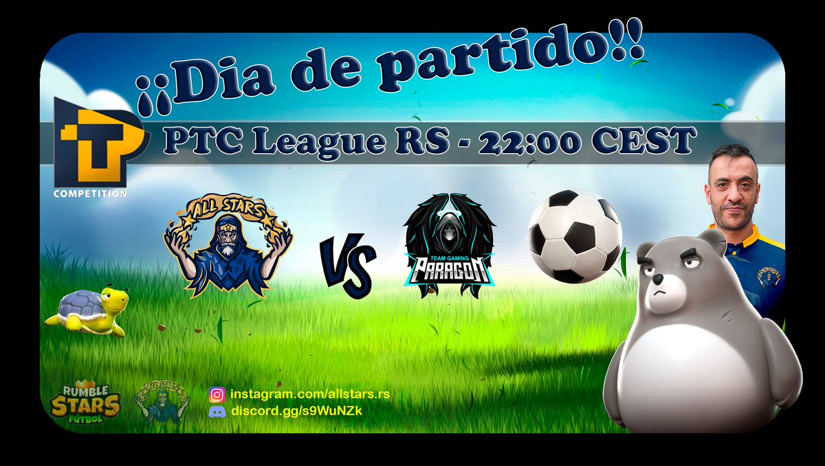 Partidazo por todo lo alto hoy en la #PTCLigaRS de @PTC_Mobile 

Nos enfrentamos en un duro partido contra <a href="/TG_Paragon/">Team Paragon</a> 
Padre e hijo por un objetivo en el que esperamos que se vea un gran espectáculo.

¡¡A por todas!!

#WeareAllStars🧙🏻‍♂️· #GoAS✨· #AbsolveYourSins🖤