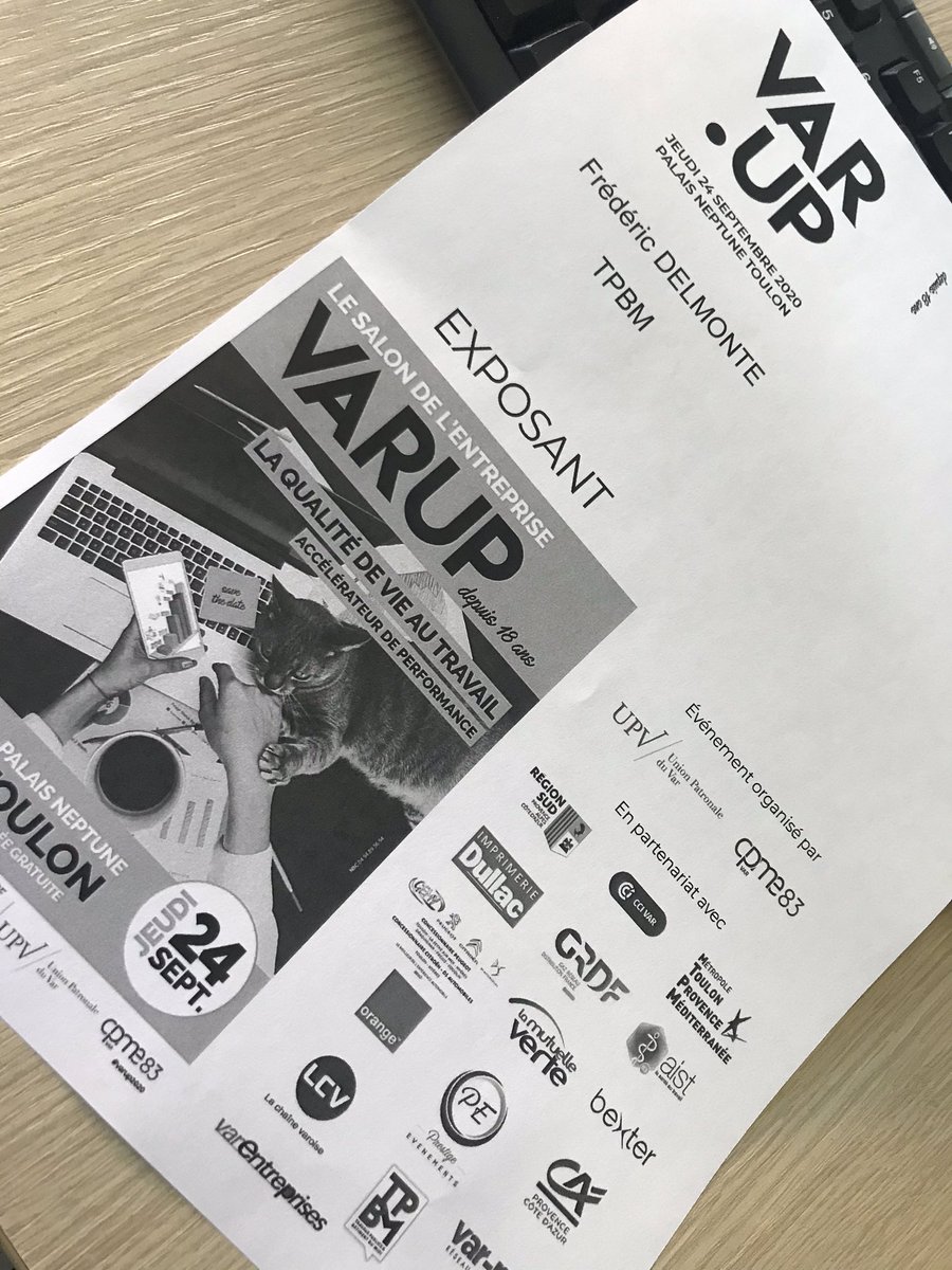 Delmonte Frédéric (@delmontefred) on Twitter photo Heureux d’être partenaire de <a href="/varup83/">Var Up</a> 👍
Rdv à #toulon le 24 septembre sur le stand de <a href="/TPBMpaca/">TPBM</a> Heureux d’être partenaire de <a href="/varup83/">Var Up</a> 👍
Rdv à #toulon le 24 septembre sur le stand de <a href="/TPBMpaca/">TPBM</a>