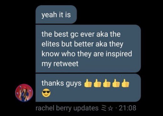 she constantly said that we were the best gc JUST to spite them. she even put it in our gc acct. none of us agreed to that, JUST HER. she always dragged us into her drama with them. she was also lowkey manipulative into getting us to hate them too.