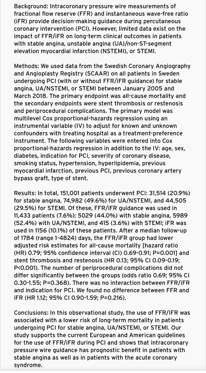 monaltiren's tweet photo. #SCAAR data >11,000 pts on FFR/NHPR prognostic value - Cor phys use = ⬇️Long-term MORTALITY in pts undergoing PCI for stable angina, UA/NSTEMI or STEMI #ESCcongress @MGtberg
https://t.co/eomTxeoNYY https://t.co/KPvgdw3BIm