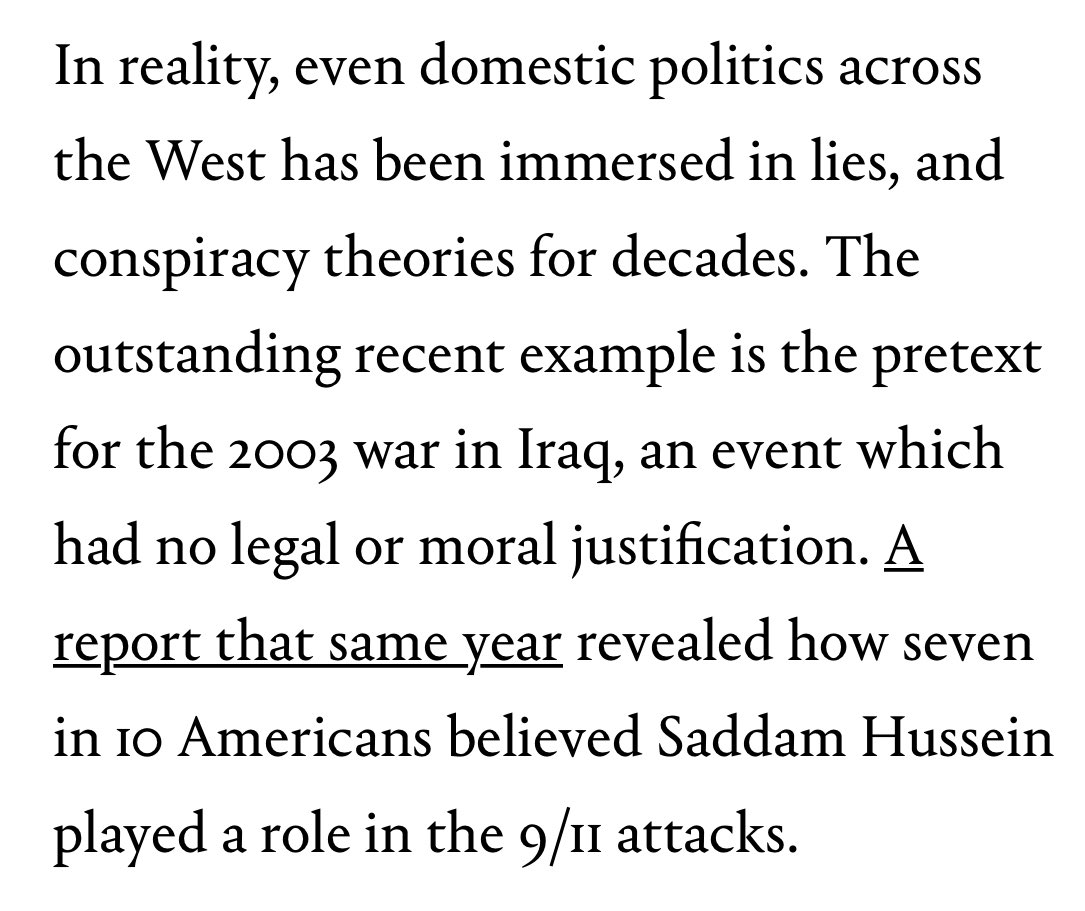 The war on terror was undertaken and underpinned by mass irrationality and state-sponsored conspiracy theories. Those who applauded at the time should think about that.