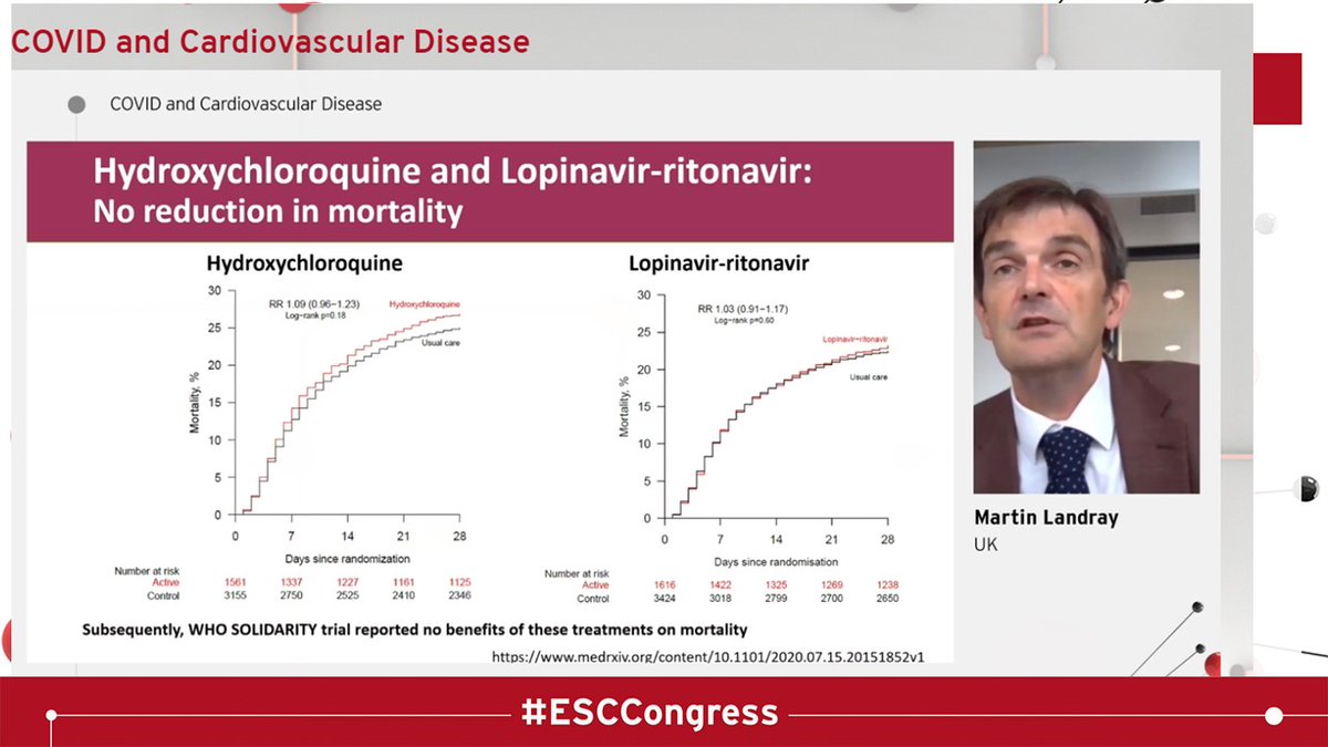  #ESCCongress Covid & Heart Thread /10Hydroxychloroquine and Loinavir-ritonavir- not much helpDexamethasone- YES = we hit "Bulls eye" 25% reduction in mortality in ventilated patients and 20% in those needing oxygen. A simple and cheap drug reducing mortality!  @duanepinto