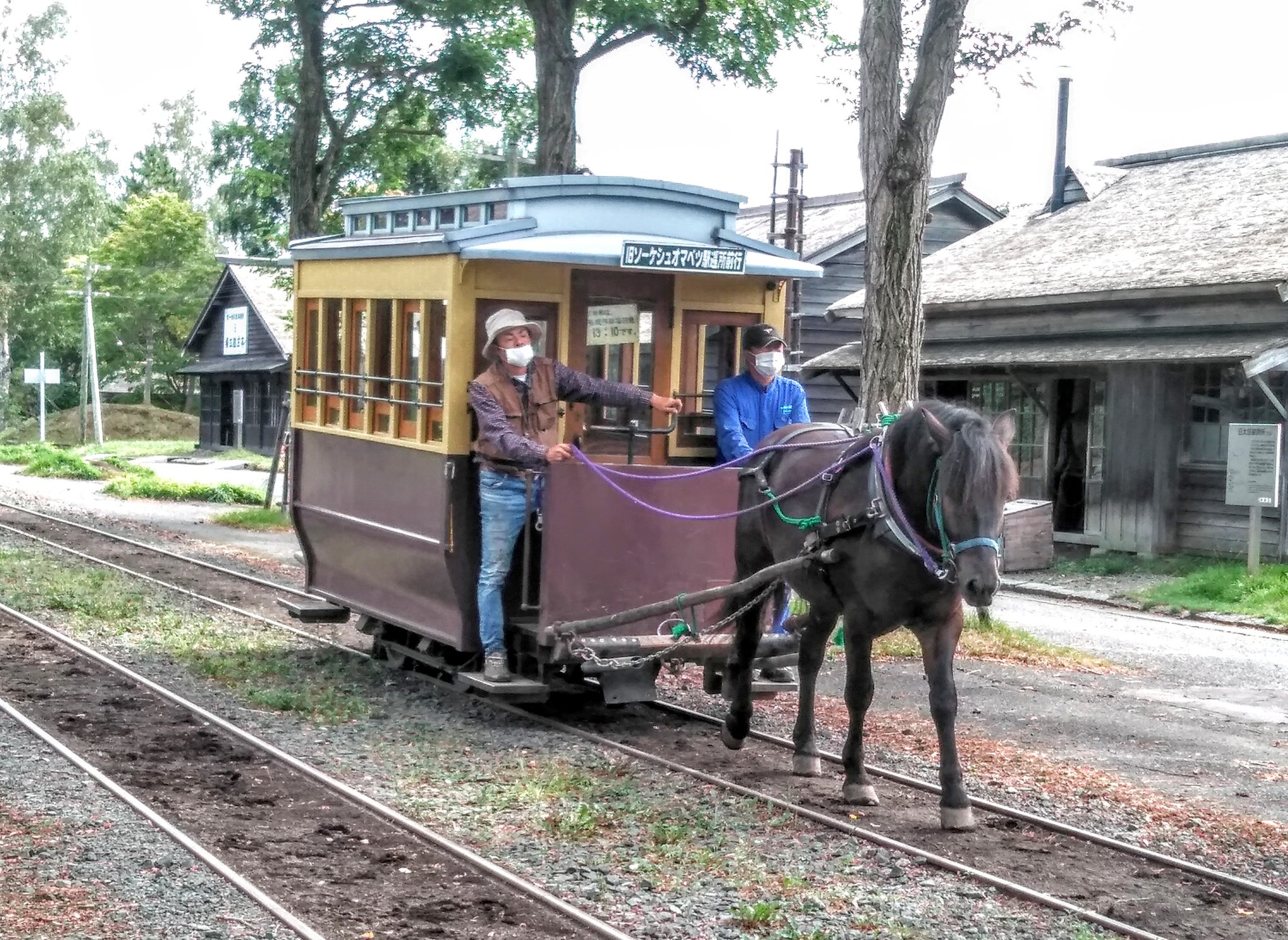 Kirin S 馬鉄 馬車鉄道 明治 大正時代に運行されていた物を再現した 当時と同じかはわからないがここで引いてる馬 は北海道和種馬 ドサンコ です T Co Acftpvpazt Twitter