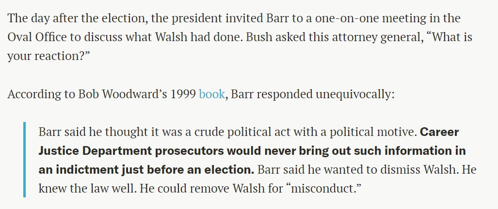 3. In Oval Office meeting with President Bush, Nov. 4, 1992:Barr stated without question that the independent counsel had just violated 60-Day Rule by issuing an indictment, in which Bush was merely referenced in the document in passing.via  @realBobWoodward 1999 book: