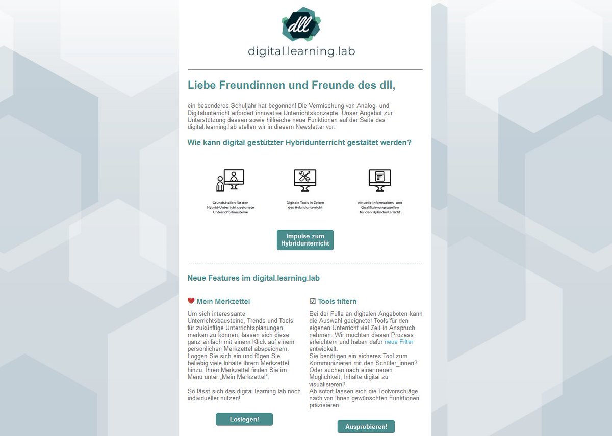 digilearninglab's tweet image. Im aktuellen Newsletter des digitallearninglab.de dreht sich alles rund um neue Impulse für den Hybridunterricht, neue Plattformfeatures und -news sowie Termine und ein #OERde Qualifizierungsangebot zu digitaler Bildung.
kurzelinks.de/dll-newsletter…
#twlz #digiHH #oerBausteineHH