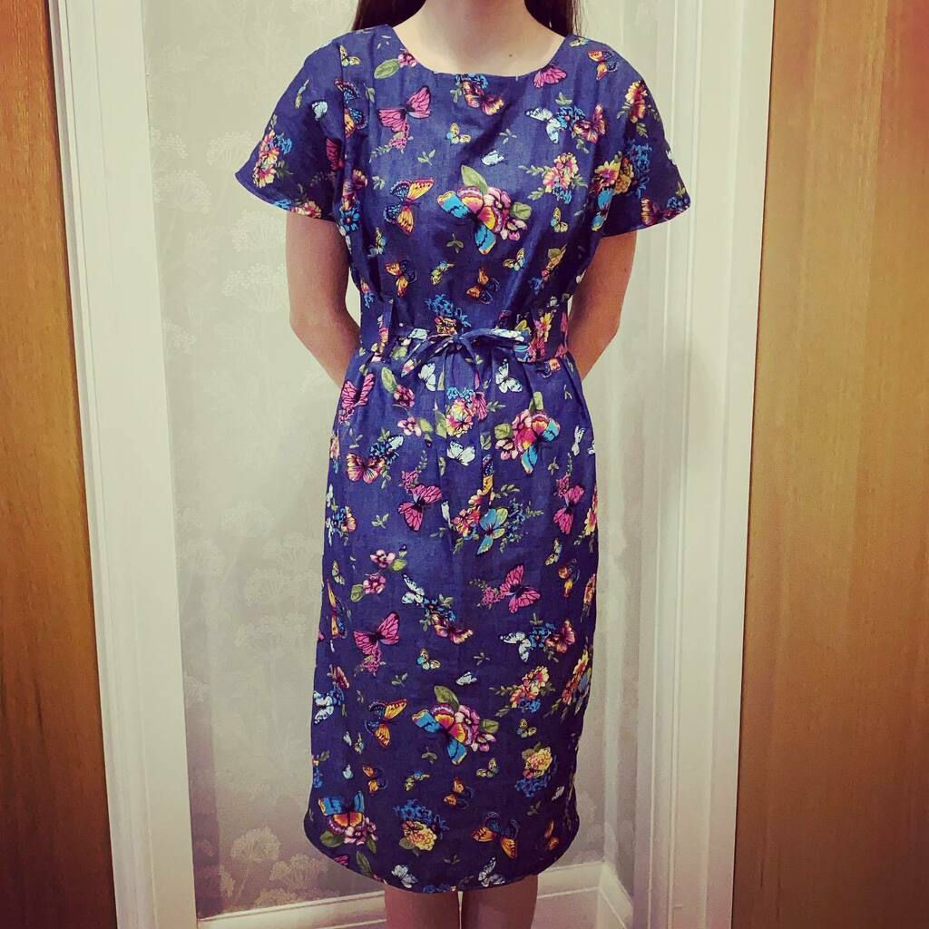 craftyguider's tweet photo. She did it and we didn’t fall out! Eldest’s first handmade dress is a #SewingSuki from @tillybuttons #MakeItSimpleBook. She chose the butterfly print chambray fabric from @minervadotcom and she did everything apart from the pressing and finishing the sea… https://t.co/ZaDnYnts2o https://t.co/3sr3jYNJ1N