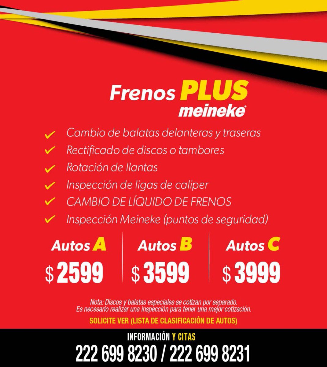 WarmaxP's tweet photo. Aprovecha nuestros paquetes de frenos con un 10% de descuento al mencionar esta publicidad. Meineke, todos los servicios para tu coche en un solo lugar. #afina #Mecanico #llantas #frenos #Talleres #amortiguadores #Llantera #afinacion #Puebla. Haz tu cita al 6998230 y 31. https://t.co/GWC2B9mQX4