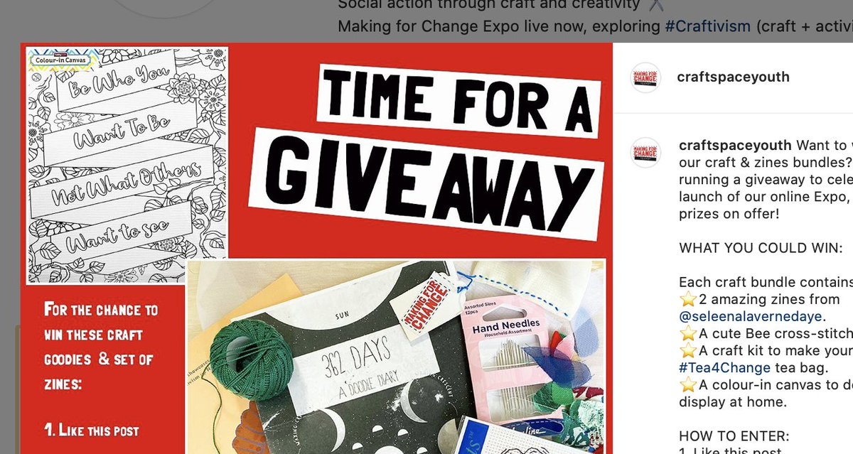 CraftspaceYouth's tweet photo. Want to win a bundle of zines & craft kits? Go to our Instagram and enter our Giveaway, celebrating the launch of the Making for Change Expo:
Giveaway post: https://t.co/fGUiSFaGzW
#giveaway #craftgiveaway #MakingforChangeExpo https://t.co/48REJS6HQh