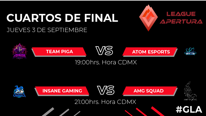 ¡Oficial! Ya tenemos fecha, hora y clanes para los cuartos de final. 
<a href="/teampiga/">#TeamPiga</a> vs @ATOMESMEX 

<a href="/InsaneGamingARG/">Insane Gaming 🤍💙</a> vs <a href="/AMGSQUAD1/">AMGSQUAD</a> 

#GLAFinales