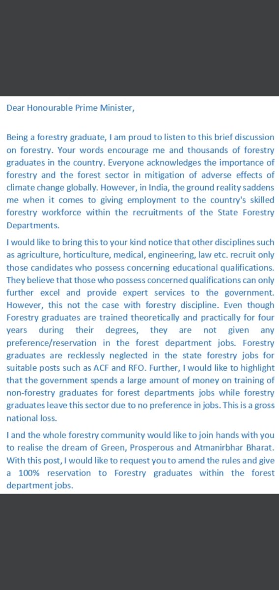 JfgaJharkhand's tweet photo. #ForestrySoleEligibility_RFO_ACFs 
#UseForestryGraduates
#SaveNature @PMOIndia @narendramodi
@PrakashJavdekar 
@moefcc
It is an humble request from B. Sc. Forestry graduates to ConsiderB. Sc. Forestry As sole Eligibility Criteria For RFO, And ACF,as per national forest policy1988 https://t.co/yQcYi1ouEk