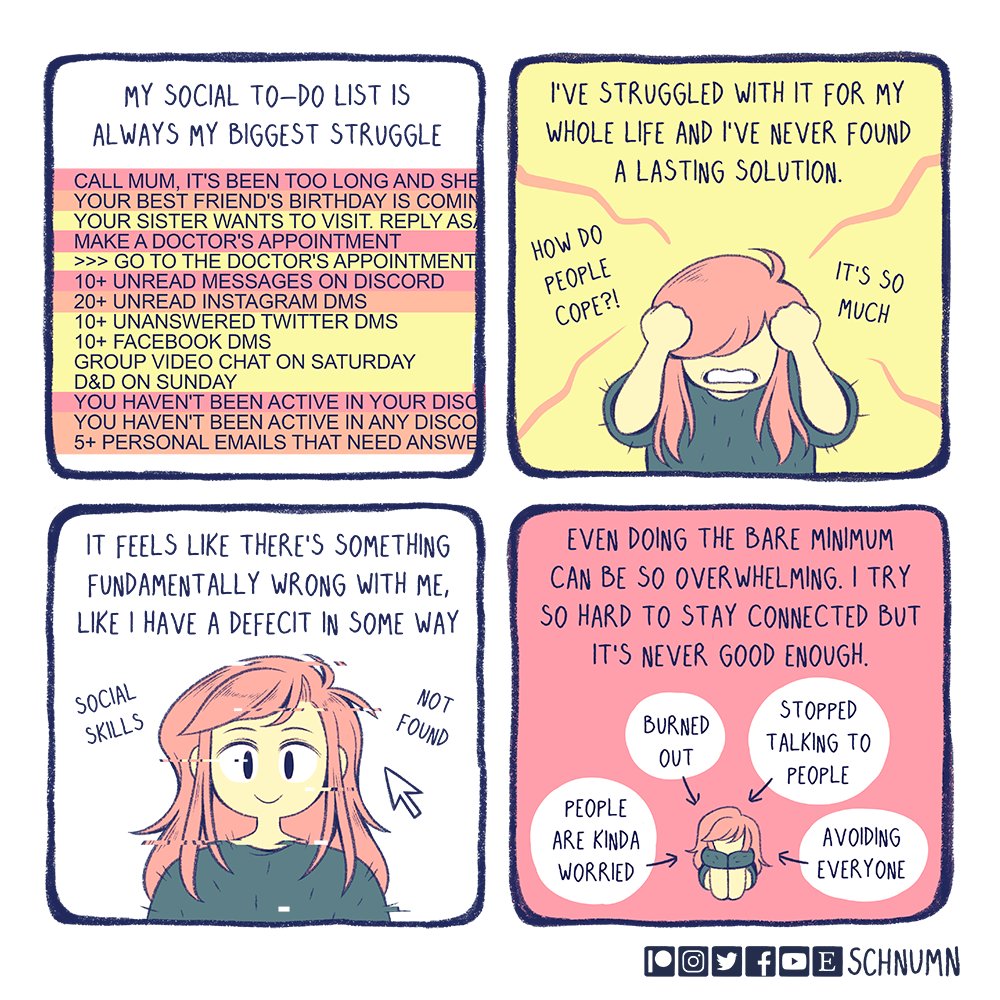 I've tried so many times to be better at being social but it only works in the short-term. I end up burning out, shutting down completely and not talking to anyone for weeks at a time (or longer). It's so frustrating to repeatedly fail on such a basic level