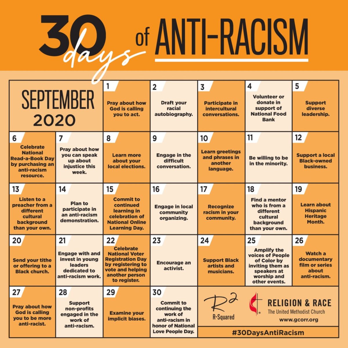 Join us starting tomorrow for 30 days of anti-racism. Each day we will engage in an activity that helps us to become more anti-racist in the ways we think and act. Share your progress with a picture or a reflection using #30DaysAntiRacism.