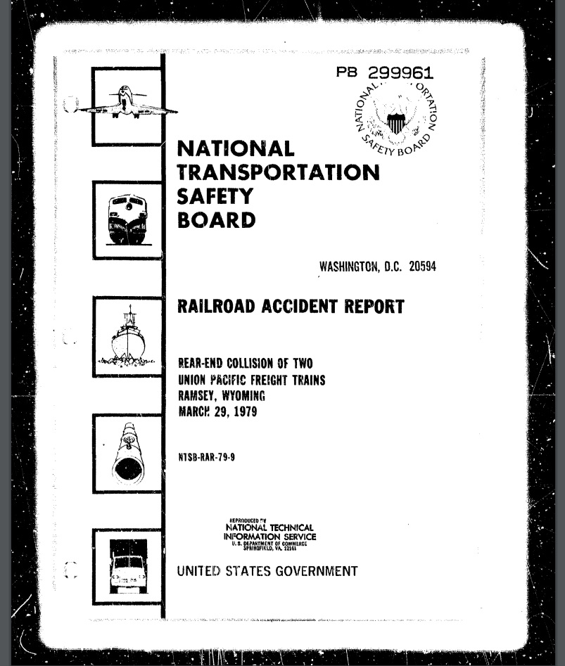 On March 29, 1979, in Ramsey, WY, we investigated the thirty-second of 154  #PTC preventable accidents:  https://www.ntsb.gov/investigations/AccidentReports/Reports/RAR7909.pdf  #PTCDeadline  #NTSBmwl  #MWLMonday