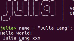 JuliaLangPing's tweet image. name = &quot;Julia Lang&quot;; print(&quot;Hello World!\n $name xxx&quot;)