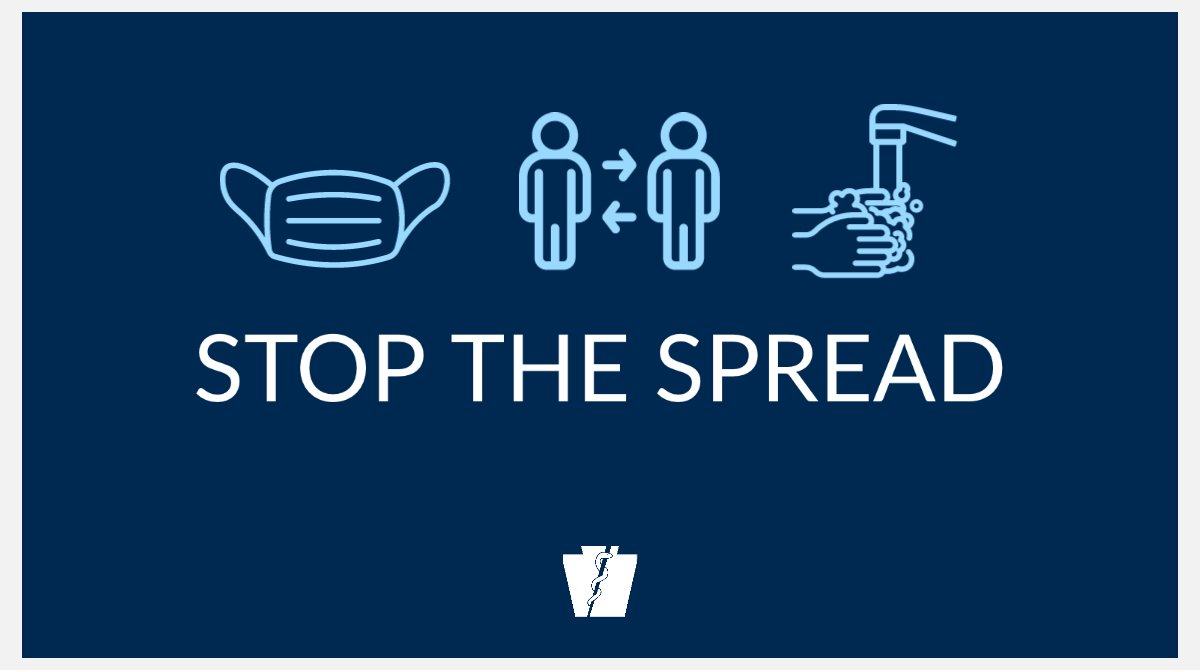 Hey PA — #COVID19 is still spreading and we need everyone to join the fight to stop the spread: 
😷 wear a cloth mask when leaving home
↔️ stay at least 6 feet from others not in your household
👋 wash your hands often or use hand sanitizer
#MaskUpPA